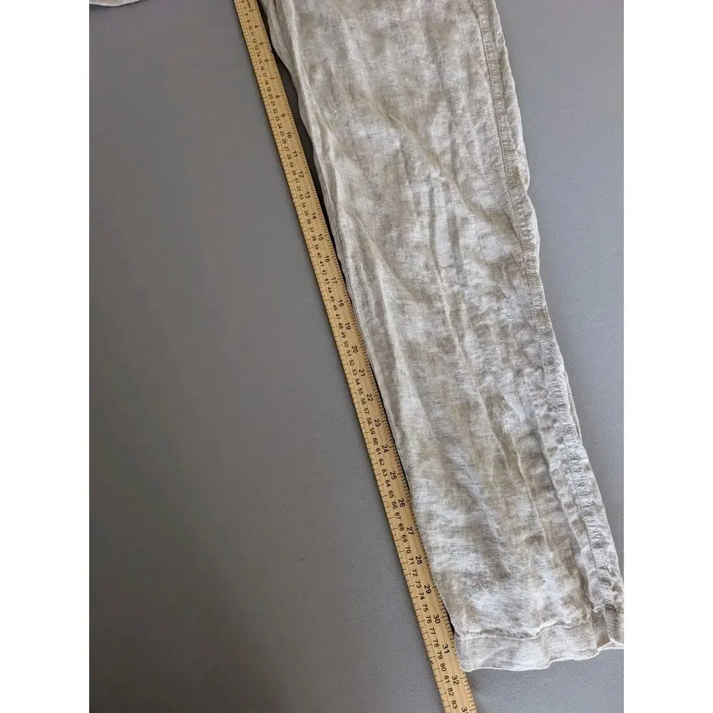 Quince 100% Linen Pants Tapered Leg Drawstring Sustainable Tan Beige Large
